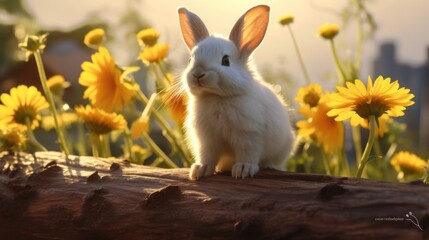 Obraz premium Cute White Bunny in a Meadow