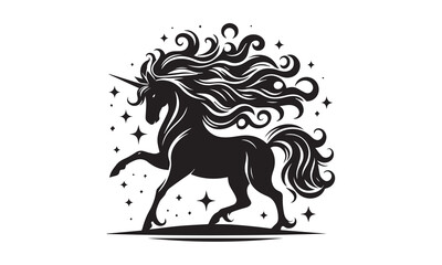 unicorn design, unicorn horse head design - black and white magical
