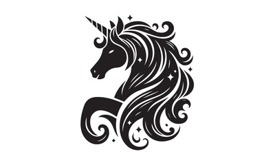 unicorn design, unicorn horse head design - black and white magical