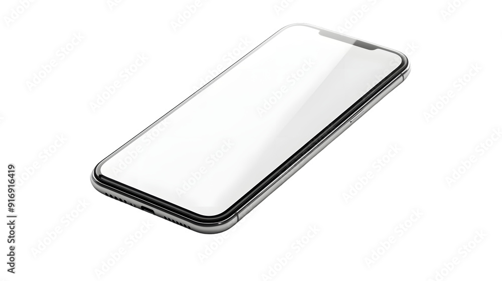 Poster smartphone with a blank screen isolated on a white background with full depth of field, sleek design