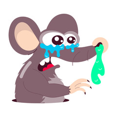 A flat sticker of sick rat crying 

