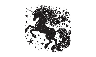 unicorn design, unicorn horse head design - black and white magical
