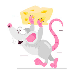 Mouse running with cheese slice, flat sticker 

