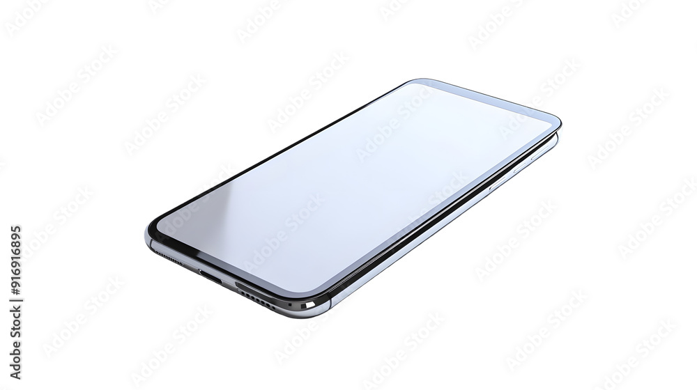 Poster smartphone with a blank screen isolated on a white background with full depth of field, sleek design