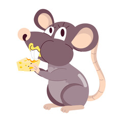 Cute mouse eating cheese, flat sticker  

