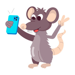 Comic style sticker of rat selfie 


