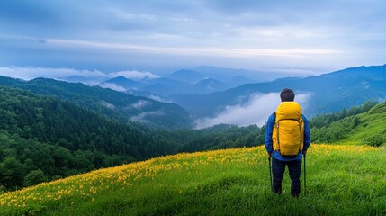 Hiker Gazing at Majestic Mountain View