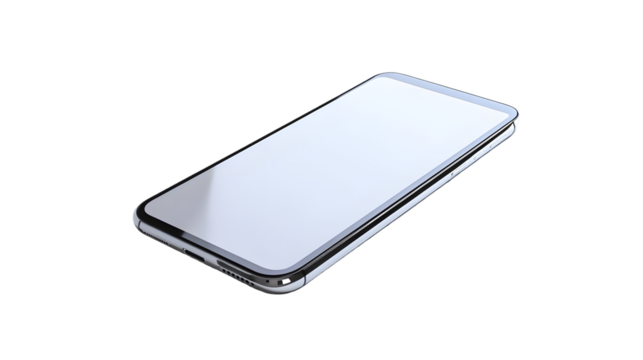 Smartphone with a blank screen isolated on a white background with full depth of field, sleek design