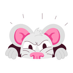 A comic style sticker of rat peeps out 

