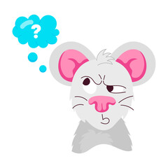 A flat sticker showing confused rat thinking 

