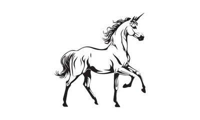 unicorn design, unicorn horse head design - black and white magical