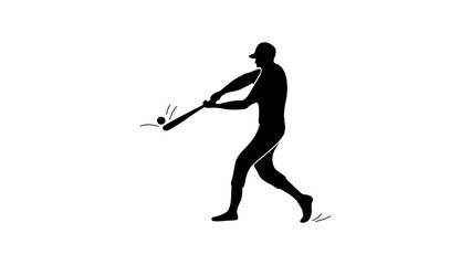 baseball hitting, black isolated silhouette