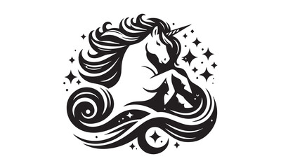 Obraz premium unicorn design, unicorn horse head design - black and white magical