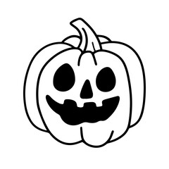 Vector doodle of a joyful Halloween pumpkin. Cute outline illustration on white background