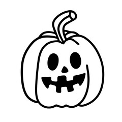 Vector doodle of a ripe joyful pumpkin with a spooky face for Halloween. Cute illustration on white background. Design elements for logo, badges, banners, labels, posters