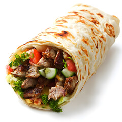 Shawarma with fresh vegetables on white background

