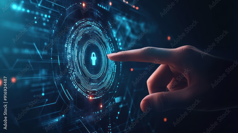Poster hand interacting with digital security interface