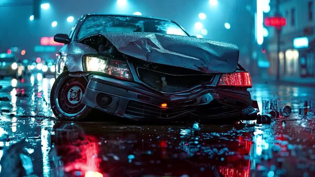 a hazardous car crash that occurs on the road at night