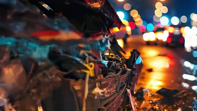 a hazardous car crash that occurs on the road at night