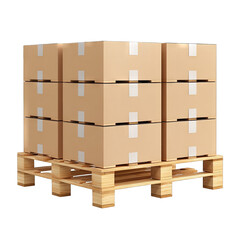 Pallet with cardboard boxes isolated on white background