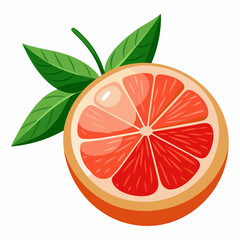 A Single Sliced Grapefruit with Green Leaves
