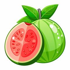 Whole and Sliced Guava with Green Leaves