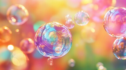 A Vibrant Display of Floating Bubbles in Soft Colors