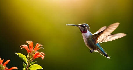 Fototapeta premium Witness the Magic a Hummingbird among Flowering Plants.