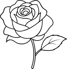 Decorative rose with leaves. Rose flower silhouette.