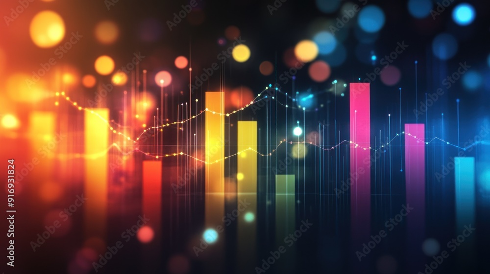 Poster abstract financial data visualization with bokeh effects