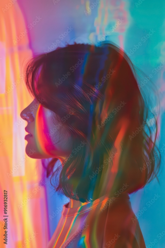 Wall mural stylized generative portrait background with noisy surface and deep colors
