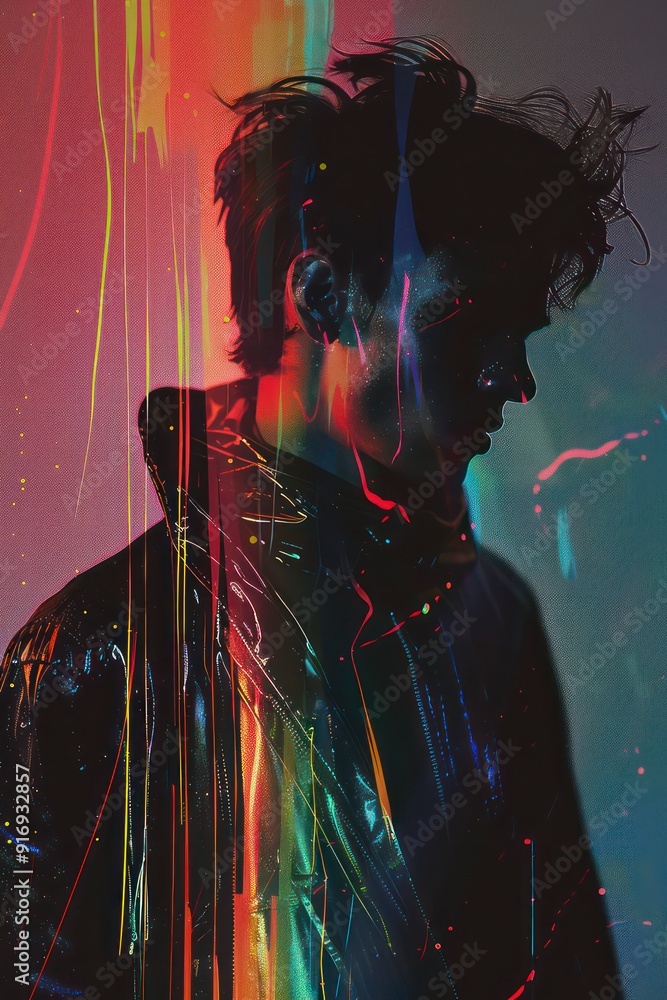 Wall mural stylized generative portrait background with noisy surface and deep colors