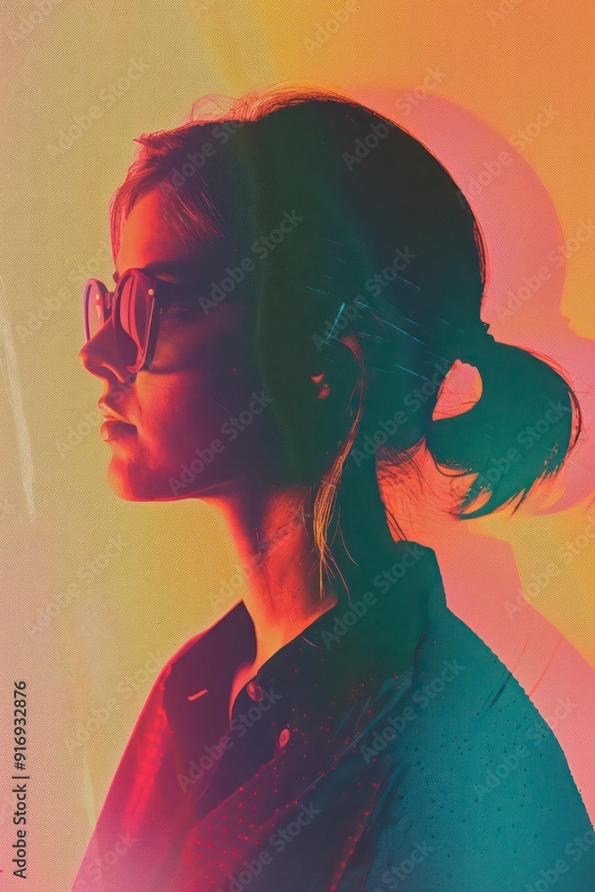 Wall mural stylized generative portrait background with noisy surface and deep colors