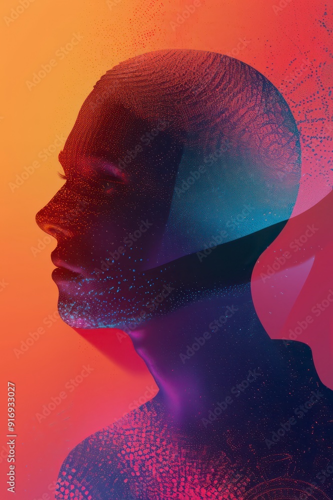 Wall mural stylized generative portrait background with noisy surface and deep colors