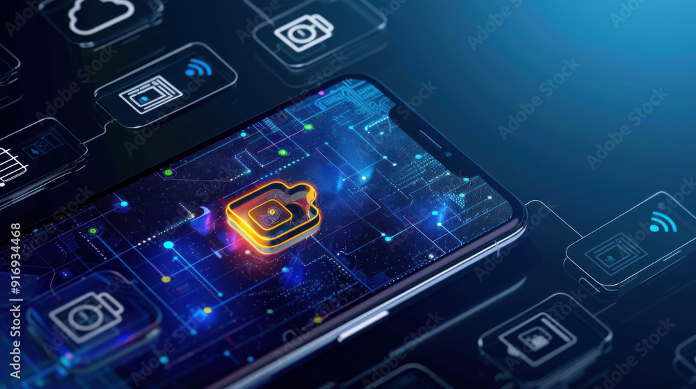 Poster mobile device with security app icons
