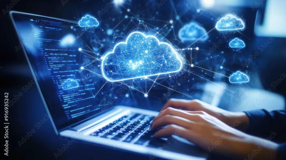 Poster cloud computing and data network on laptop