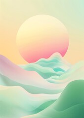 minimal abstract scenery poster background with green soft pastel colors 