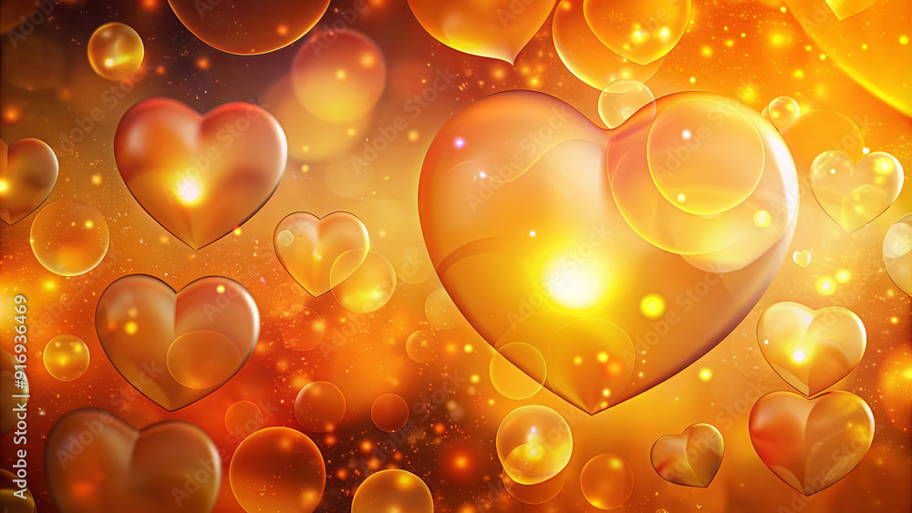 Poster a multitude of translucent hearts float in a radiant backdrop filled with warm colors, creating a fe