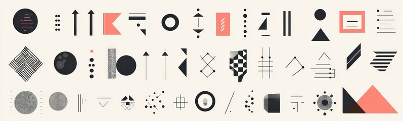 abstract banner with a mix of free geometric graphic elements on a white background