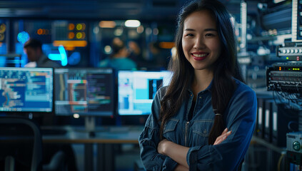 Female developer presenting code to a team