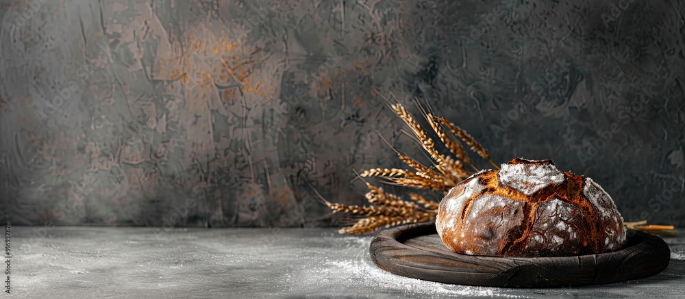 Poster rye bread displayed on a table with available copy space for an image.