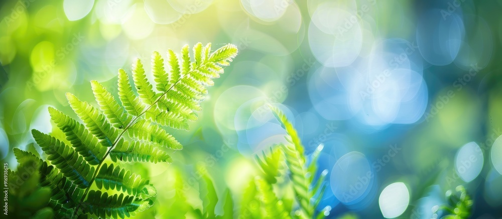 Poster natural background with bokeh enhancing an abstract fern image's beauty on a copy space image.
