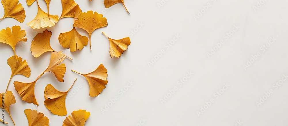 Poster ginkgo leaves displayed on a white background with copy space image.