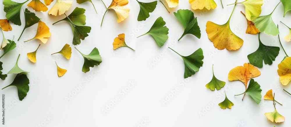 Poster ginkgo leaves displayed on a white background with copy space image.