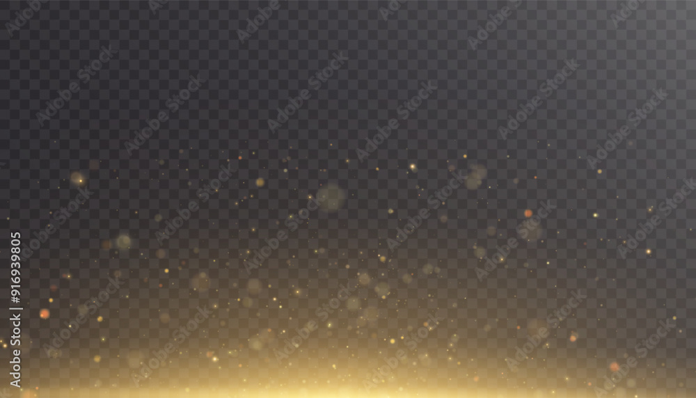 Aufkleber sparkling golden particles, glowing lights bokeh, christmas background isolated on dark transparent 