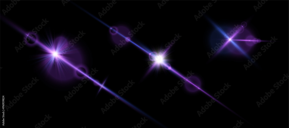 Aufkleber abstract purple glare bright light png effect with flares and sparkles on dark background. vector 10