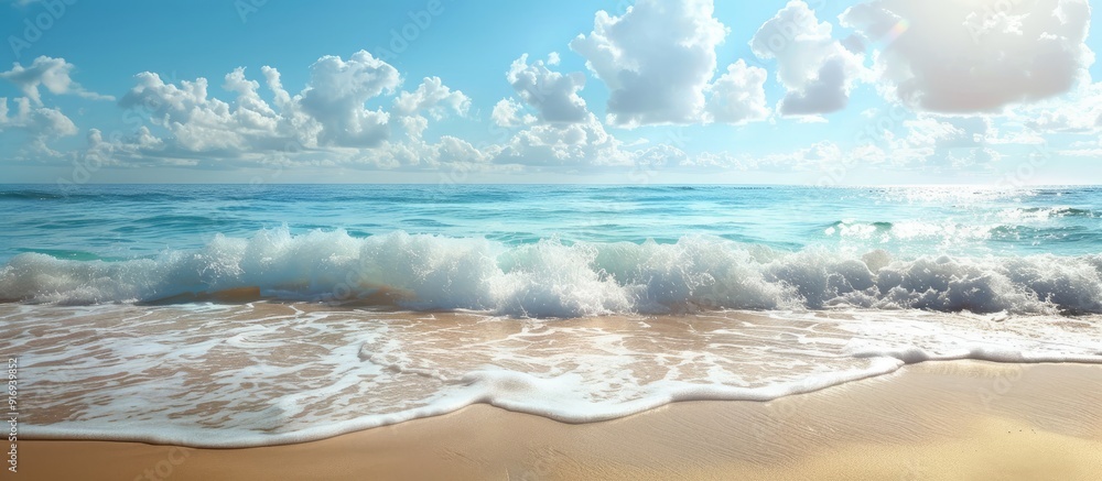 Poster tranquil seashore with a beautiful view and ample copy space image.