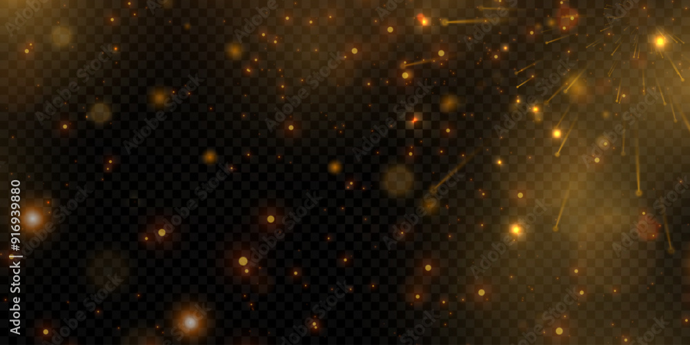 Aufkleber sparkling golden particles, glowing lights bokeh, christmas background isolated on dark transparent 