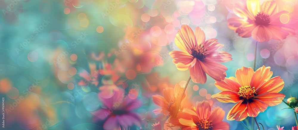 Aufkleber vibrant flowers created using colorful filters in the image with space for text. image with copy spa