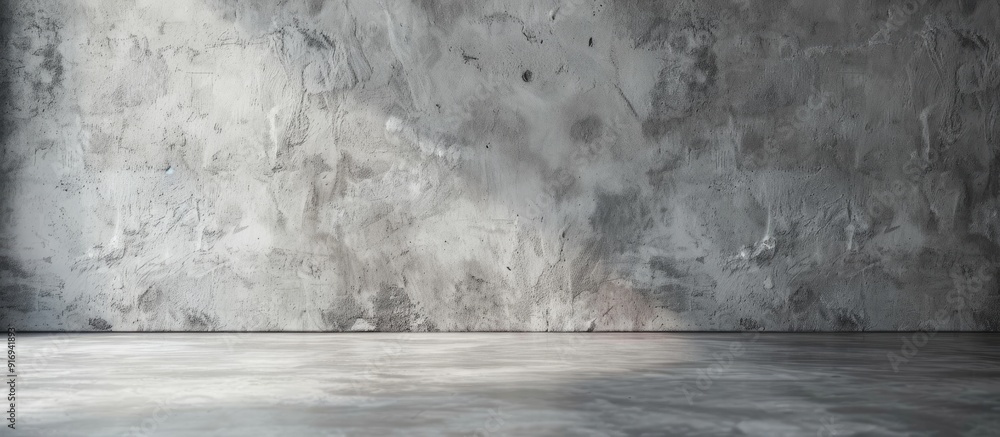 Poster studio room with a grey concrete wall background featuring well-edited text visible on the free copy